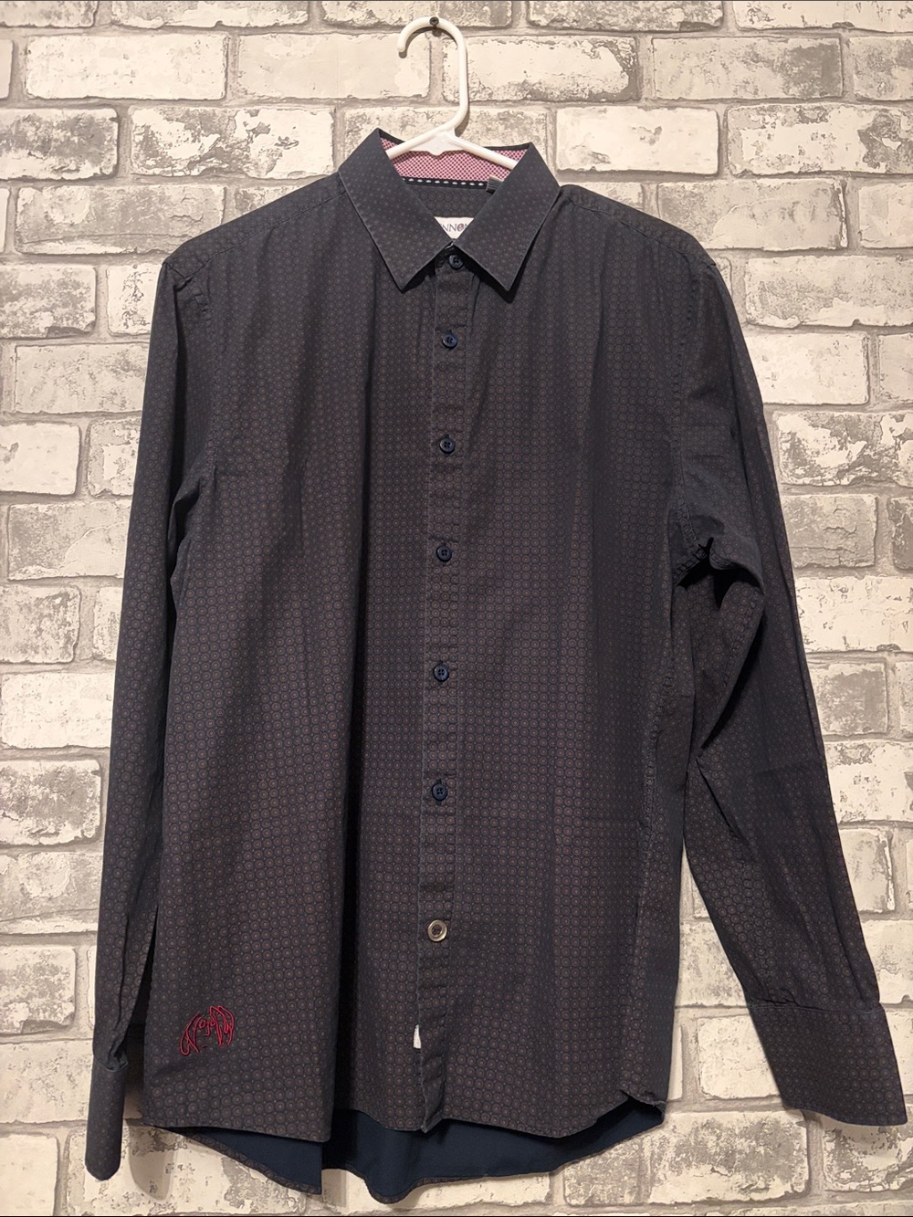 Men's Dark Patterned Long-Sleeve Dress Shirt - Classic Point Collar